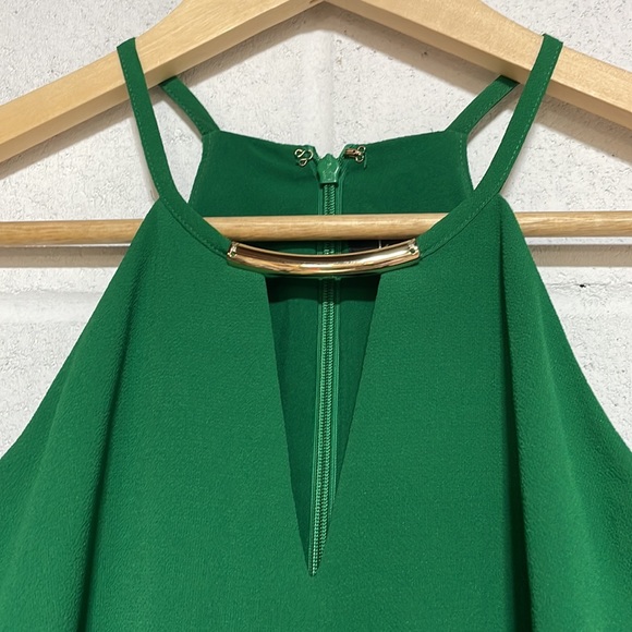 NWT (0) kensie dresses bold emerald green gold hardware choker halter flounce - Picture 7 of 12